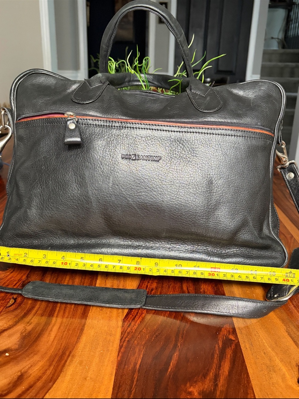 Ugo Santini genuine Black Leather laptop messenger Bag